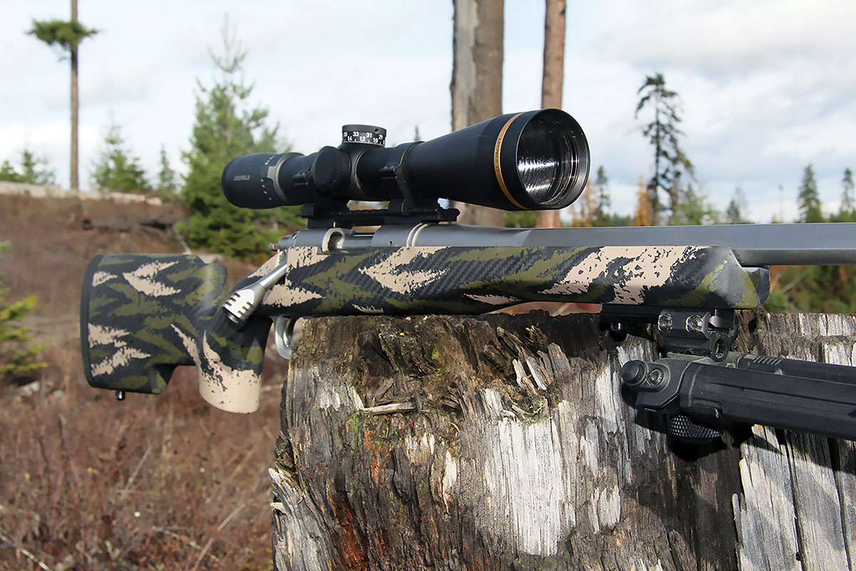 The forend of the AG Composites AG Chalk Branch stock includes a slight taper at the front end, effectively lowering the center of balance while shooting off a bipod.